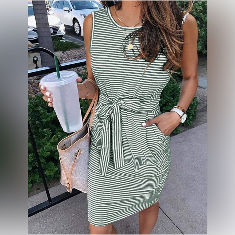 NWOT Merokeety Dress - Olive Striped